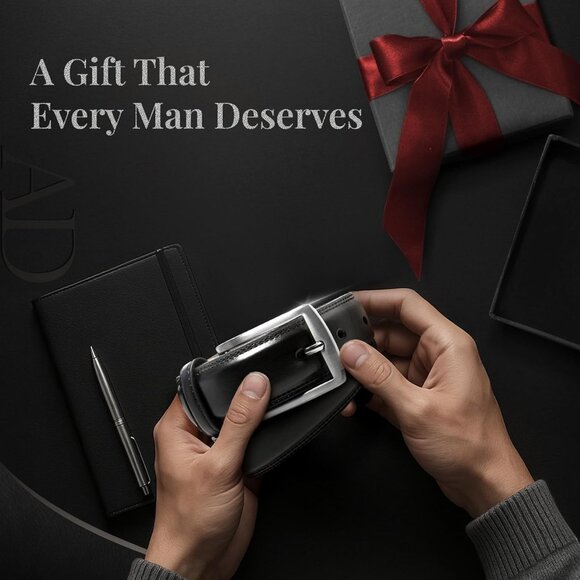 Genuine Black Leather Dress Belt for Men Tan Mens Belt for Suits Jeans Uniform - Picture 4 of 7